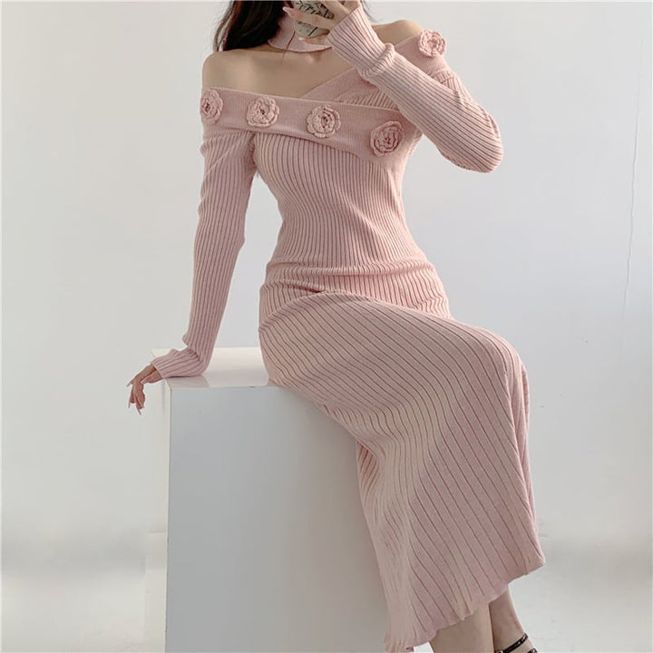【dress】ボートネックニットワンピース　M18127
