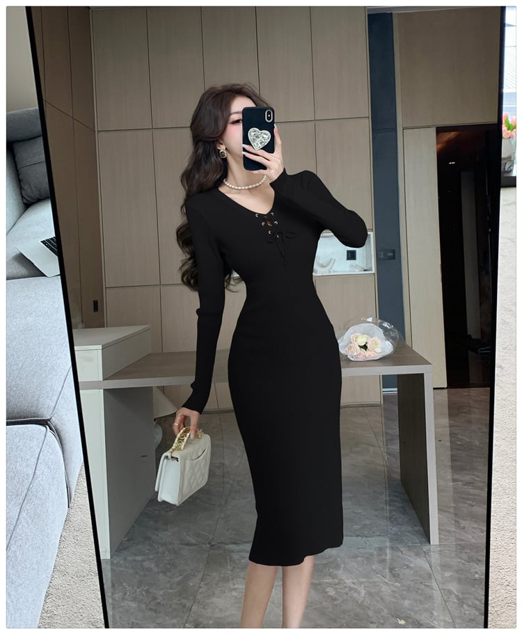 【dress】無地ニットワンピース　M18253