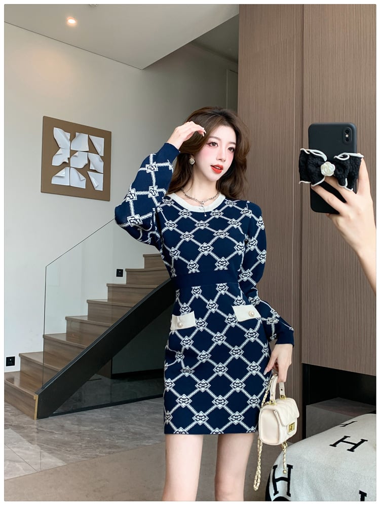 【dress】クルーネックニットワンピース　M17979