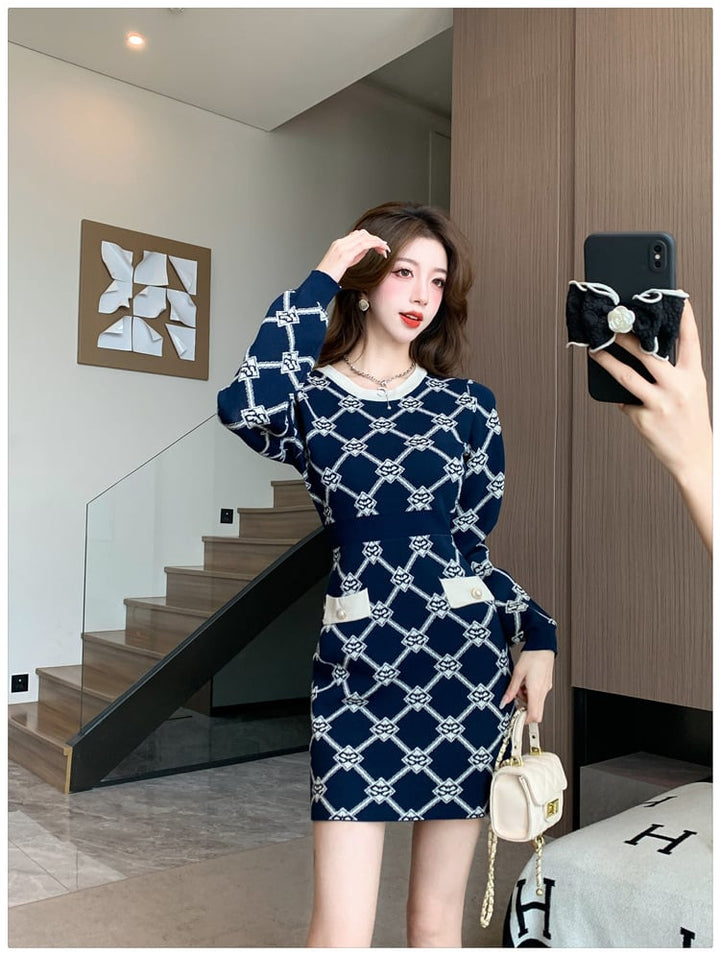 【dress】クルーネックニットワンピース　M17979