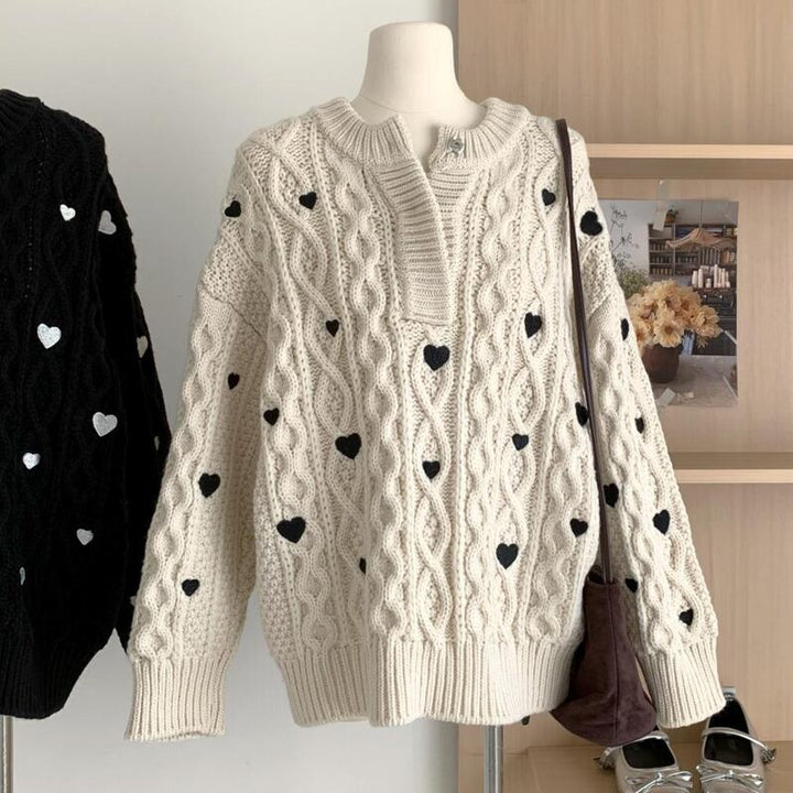 【tops】ハート刺繡柄ニットトップス Q7360