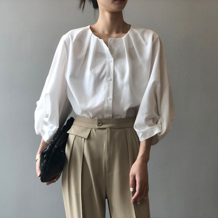 【tops】ランタンスリーブシャツブラウス　M29742
