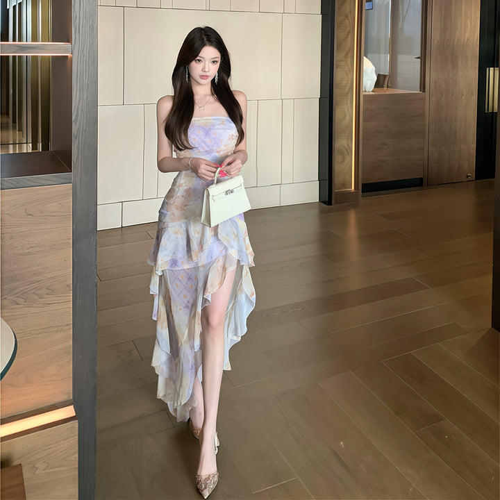 【dress】ベアトップフリルプリントワンピース　M31597