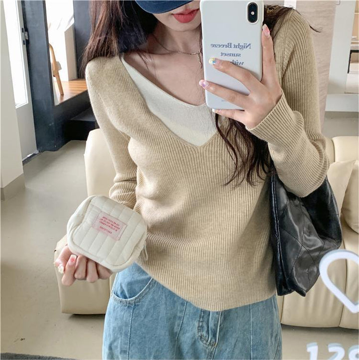 【tops】切り替え配色ニットトップス　M27236