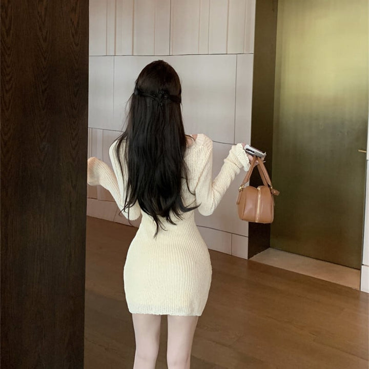 【dress】立体フラワーニットワンピースキャミソール付き　M28428
