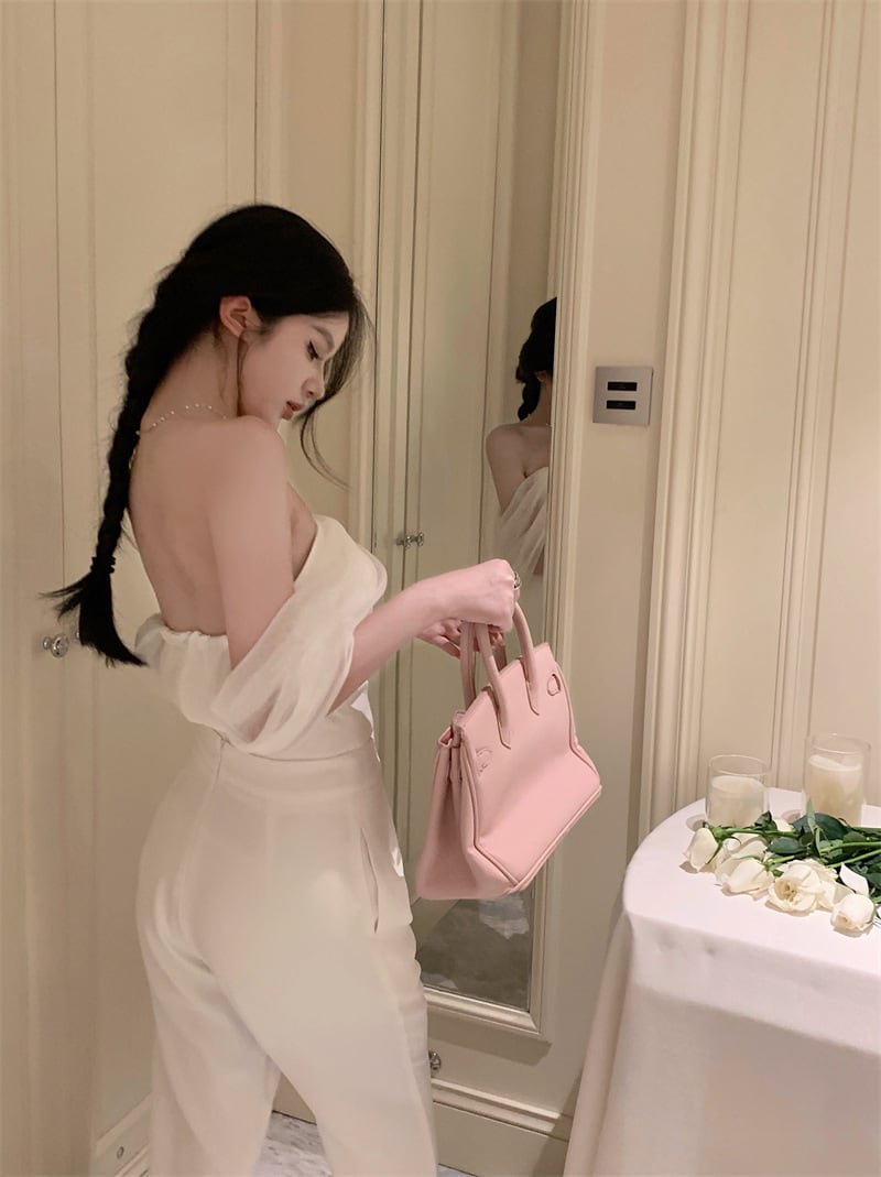 【set】オフショルダートップス×ストレートパンツセット　M23575