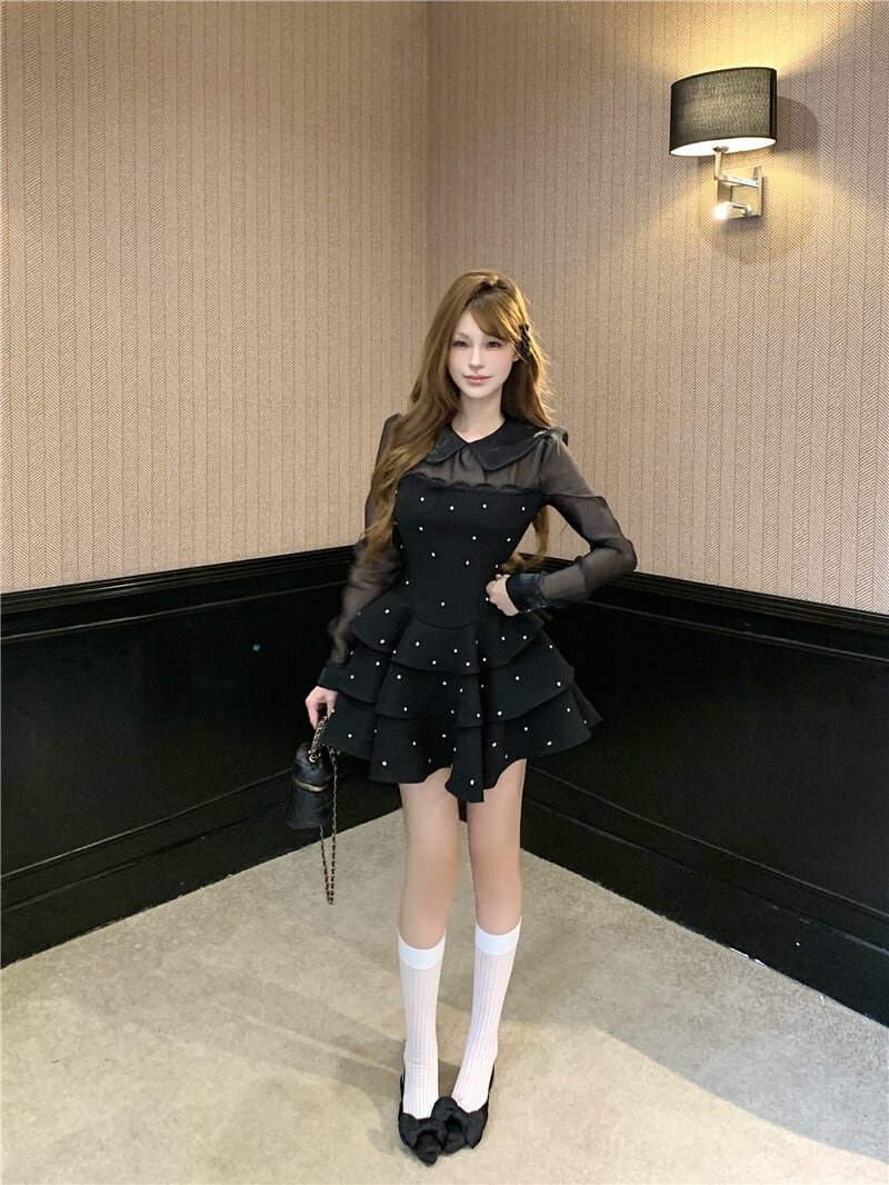 【dress】ビジューチュールドッキングワンピース　M26961