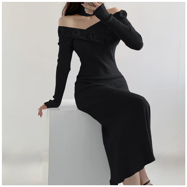 【dress】ボートネックニットワンピース　M18127