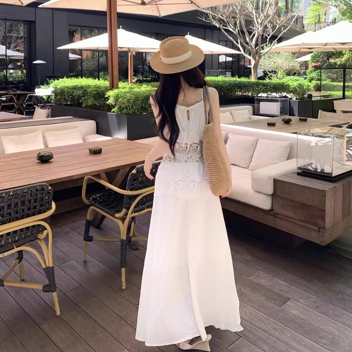 【dress】レースカットワークドッキングキャミワンピース Q8481