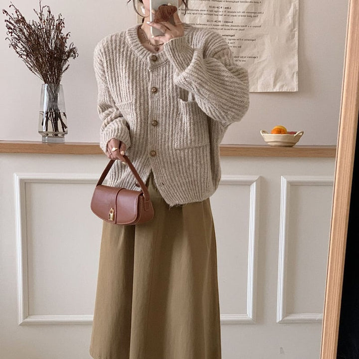 【outer】クルーネックニットカーデ　M18369
