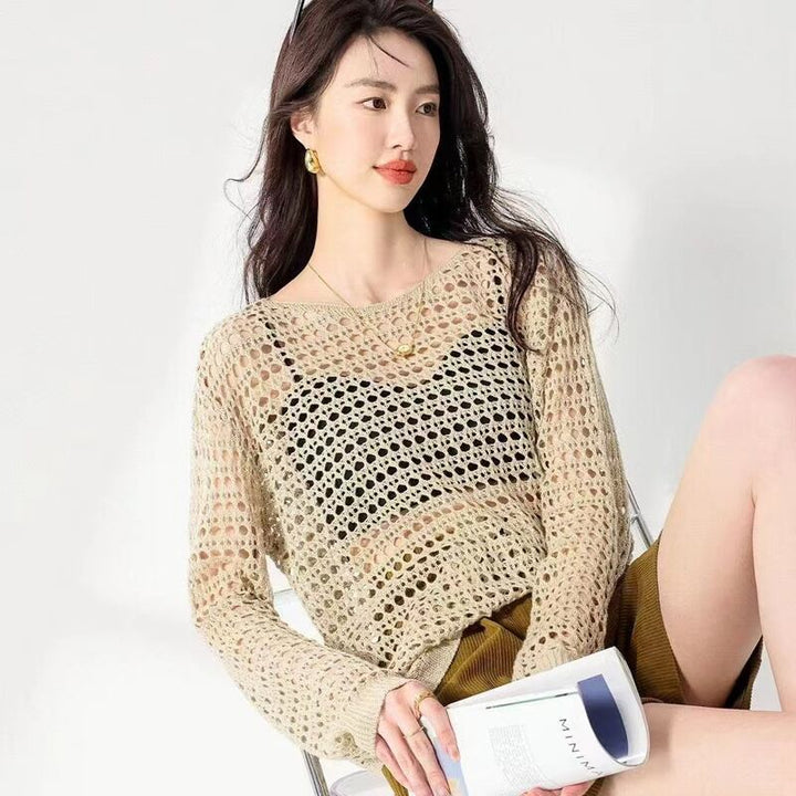 【tops】4色展開透かしニットトップス Q8306