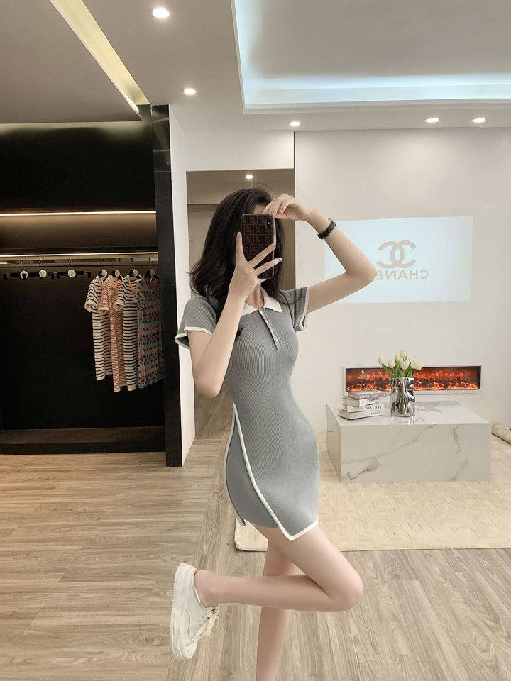 【dress】絶対流行POLOネックニットワンピース着瘦せ　M17396