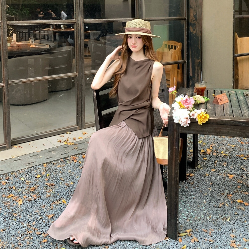 【set】バックリボントップス×ロングスカートセット     N3579