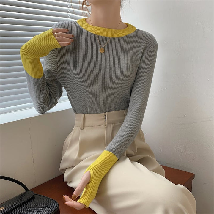 【tops】配色ニットトップス　M26540