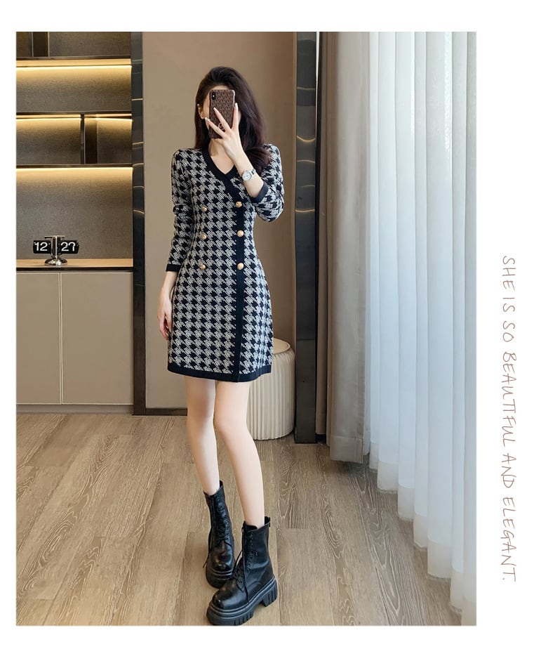 【dress】ダブルボタンニットワンピース　M18264