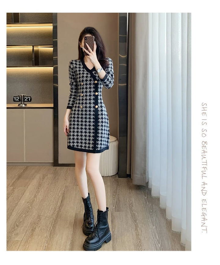 【dress】ダブルボタンニットワンピース　M18264
