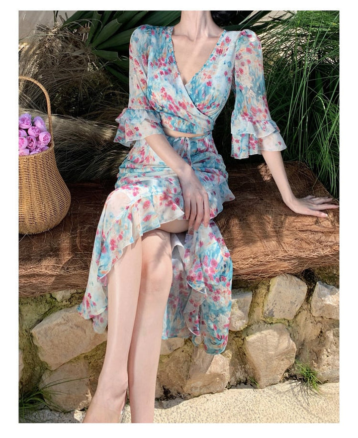 【dress】Vネック花柄ワンピース　M25286