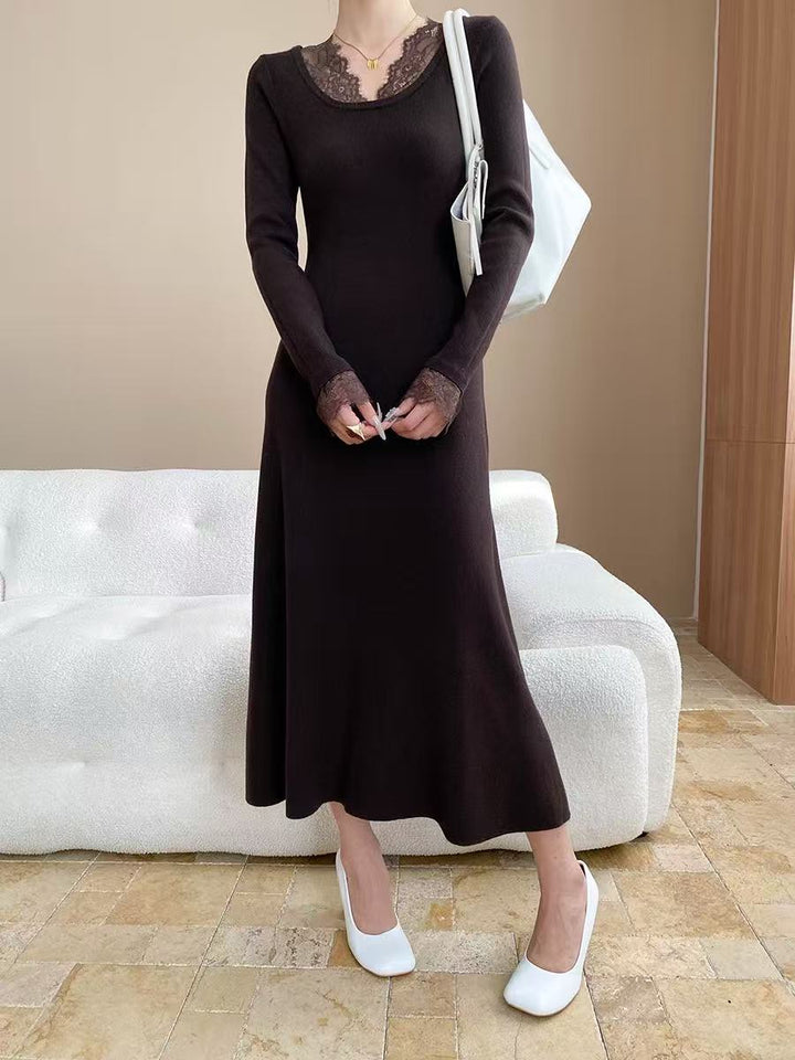【dress】レースドッキングニットワンピース  K0658