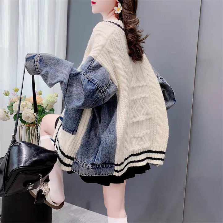 【outer】デニム切り替えニットカーデ　M25747