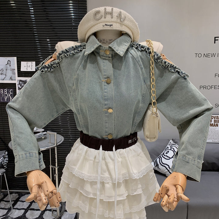 【tops】オフショルダーデニムシャツトップス　M29717