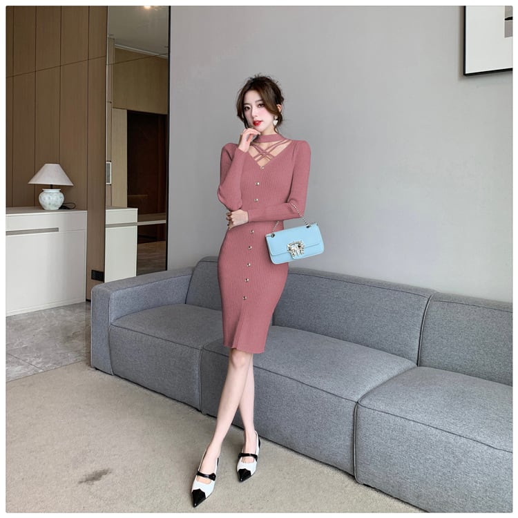 【dress】人気アイテム ! エレガントニットワンピース　M17655