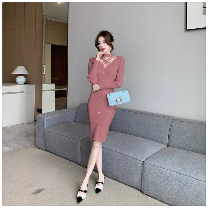 【dress】人気アイテム ! エレガントニットワンピース　M17655
