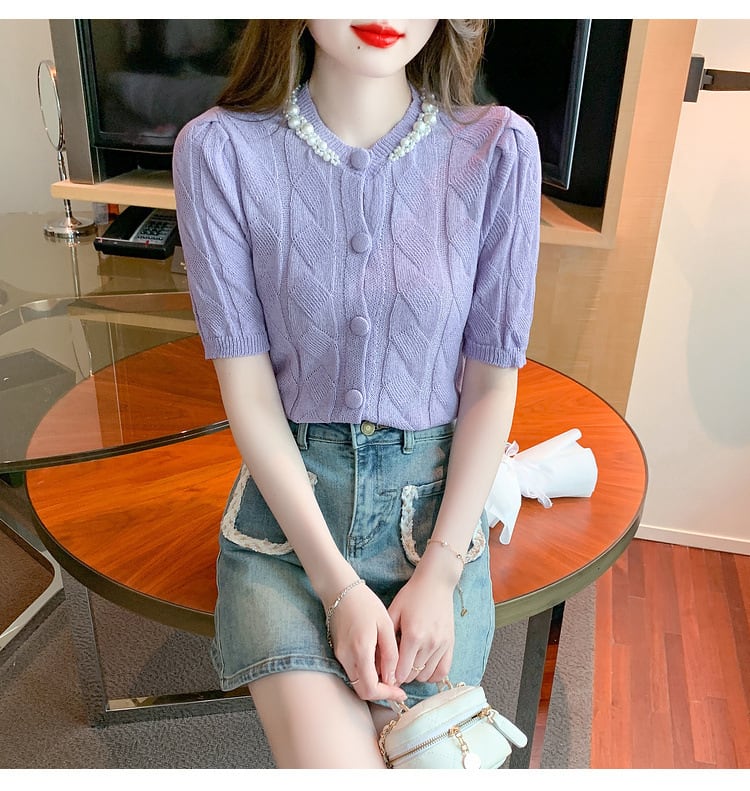 【tops】存在感 スウィートオシャレ薄手ニットトップス　M16839