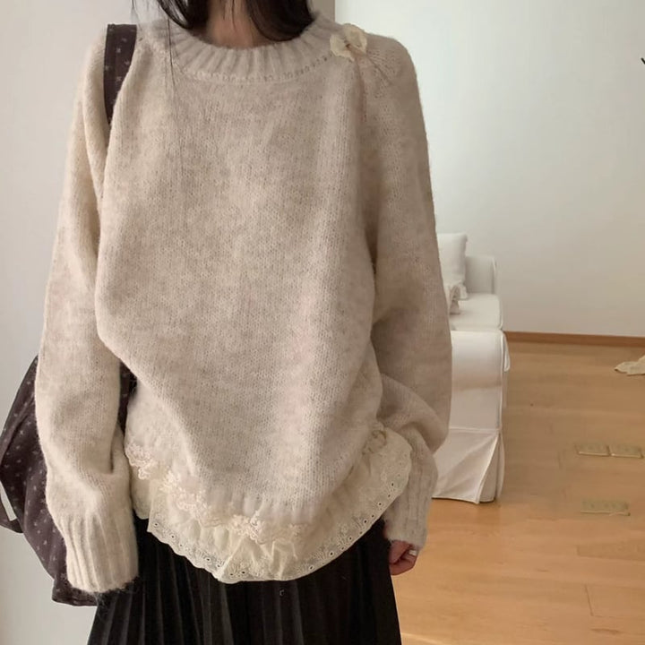 【tops】レースドッキングニットトップス Q7775