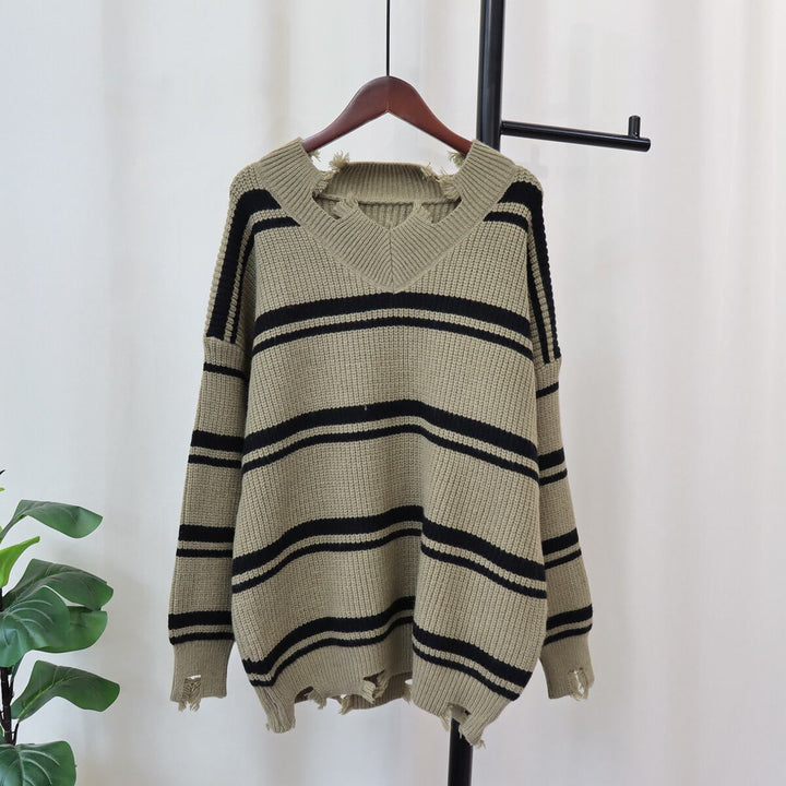 【tops】ボーダー柄ニットセーター　M18675