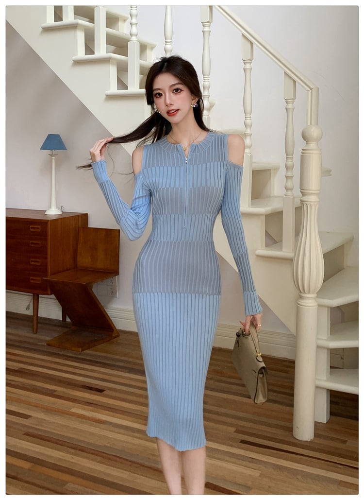 【dress】オフショルダーニットワンピース　M26586