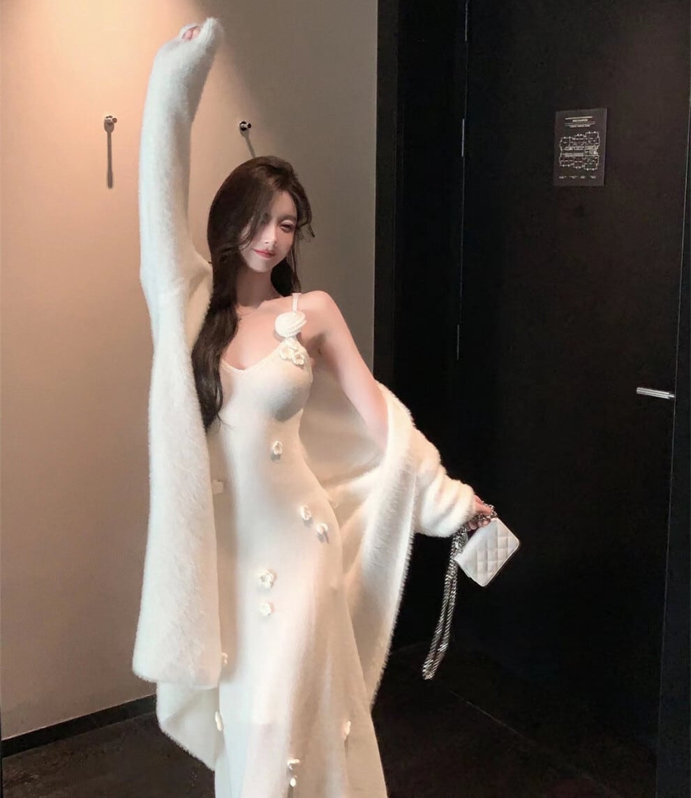 【set】ロング丈ニットカーデ×キャミワンピースセット　M28124