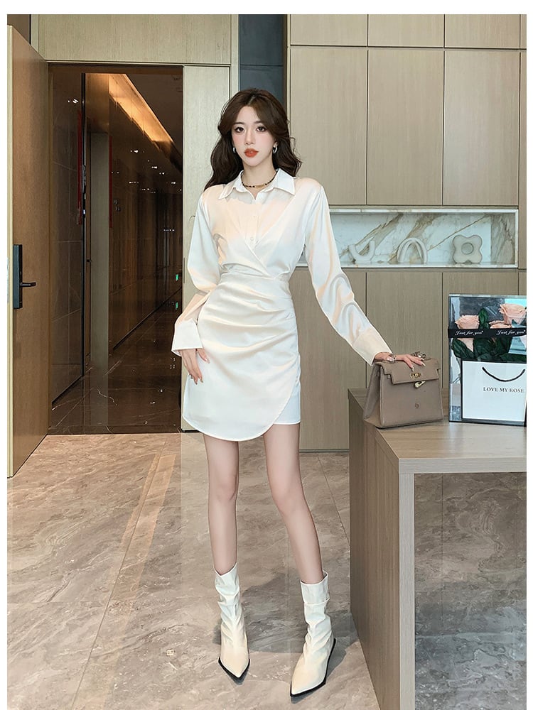 【dress】シンプルVネック通勤風シャツワンピース　M17674