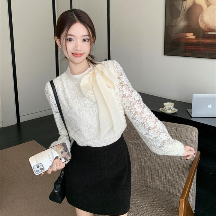 【tops】リボン付き裹起毛レーストップス　M28380