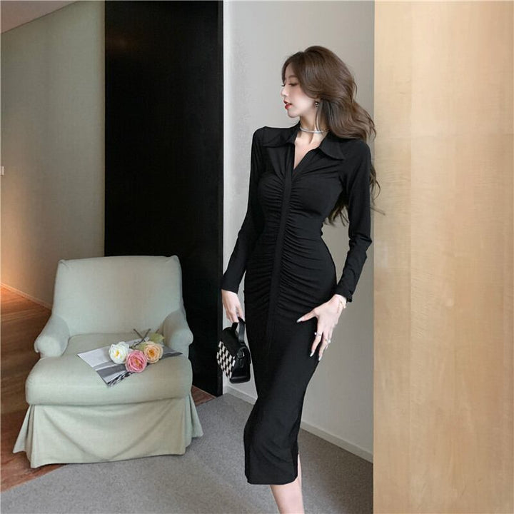 【dress】Vネックギャザーワンピース Q8175