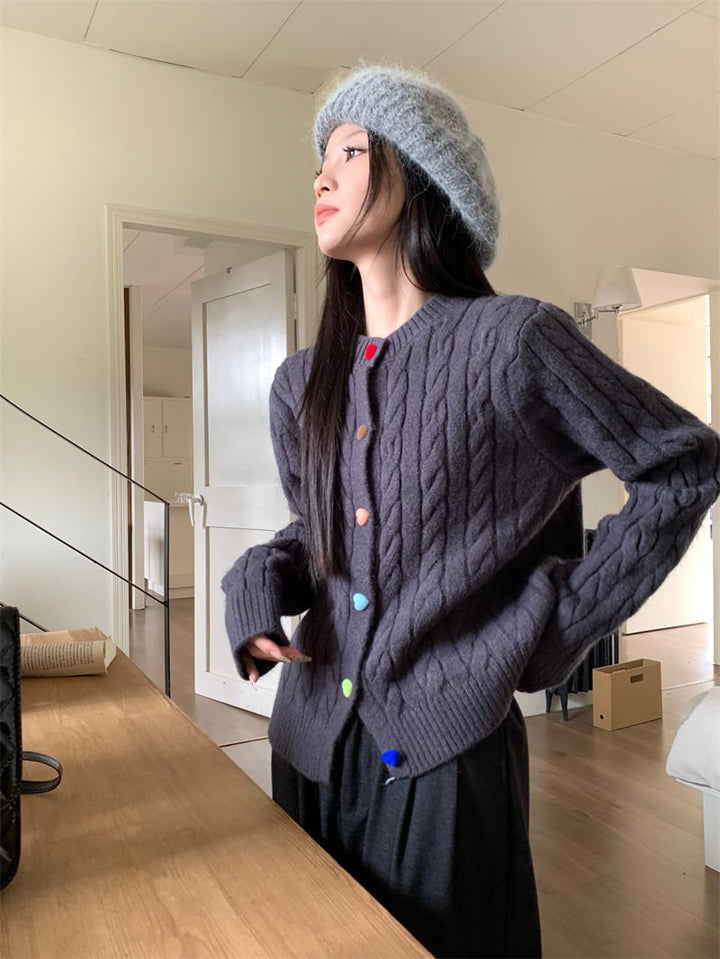 【outer】ハート柄ボタンデザインニットカーデ　M27155