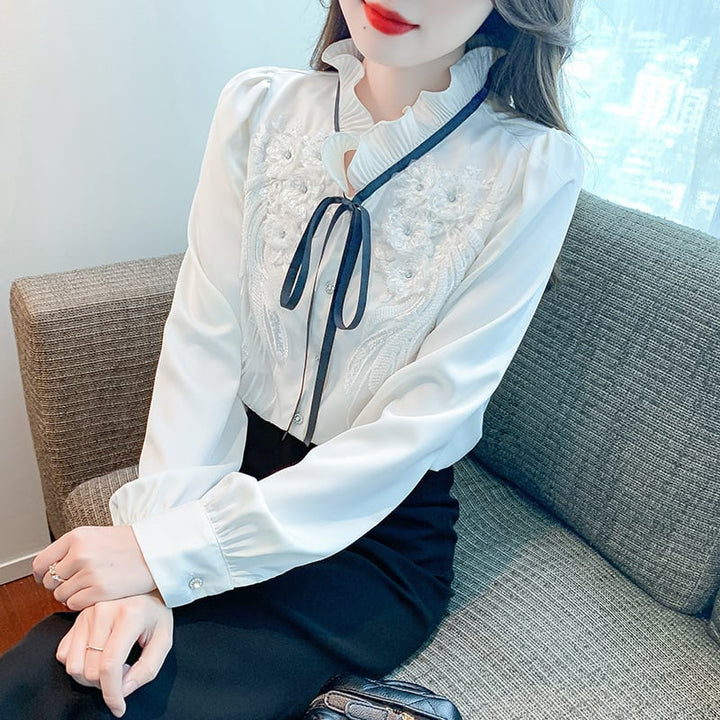 【tops】柔らかくて優しい印象フリルシャツトップス2色　M16912
