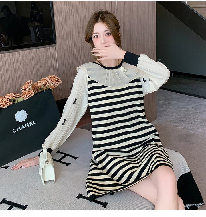 【dress】気質満点大人可愛いボーダー柄ニットワンピース　M17500
