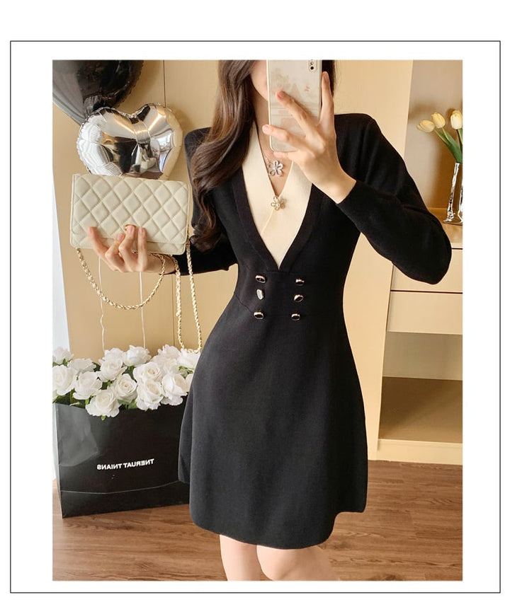 【dress】Vネックニットワンピース　M28423