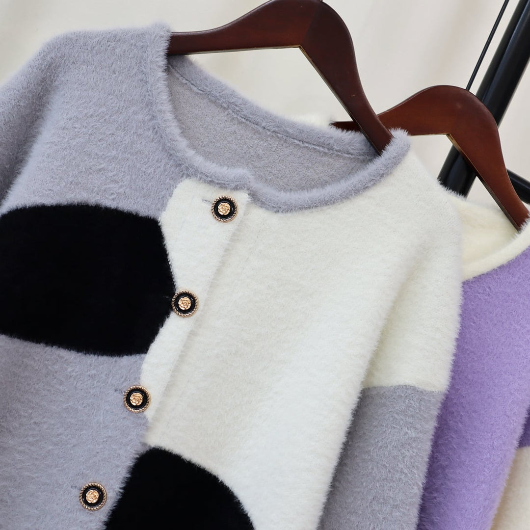 【outer】クルーネック配色ニットカーデ　M18313