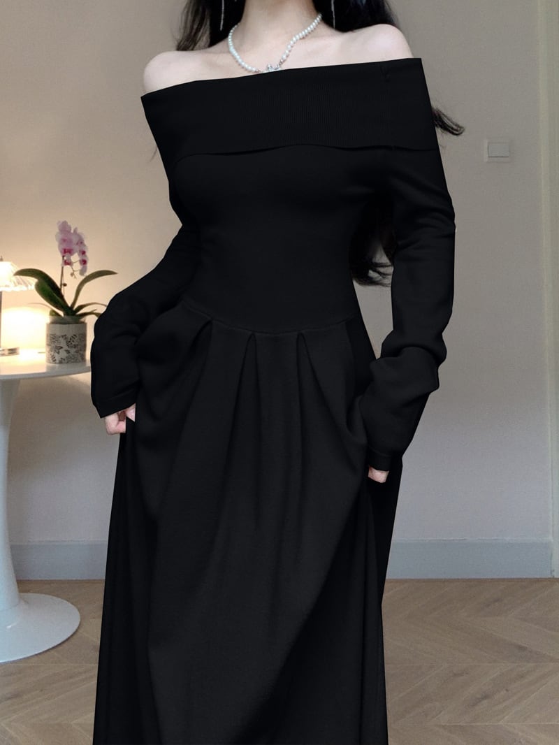【dress】ボートネックニットワンピース　M18160