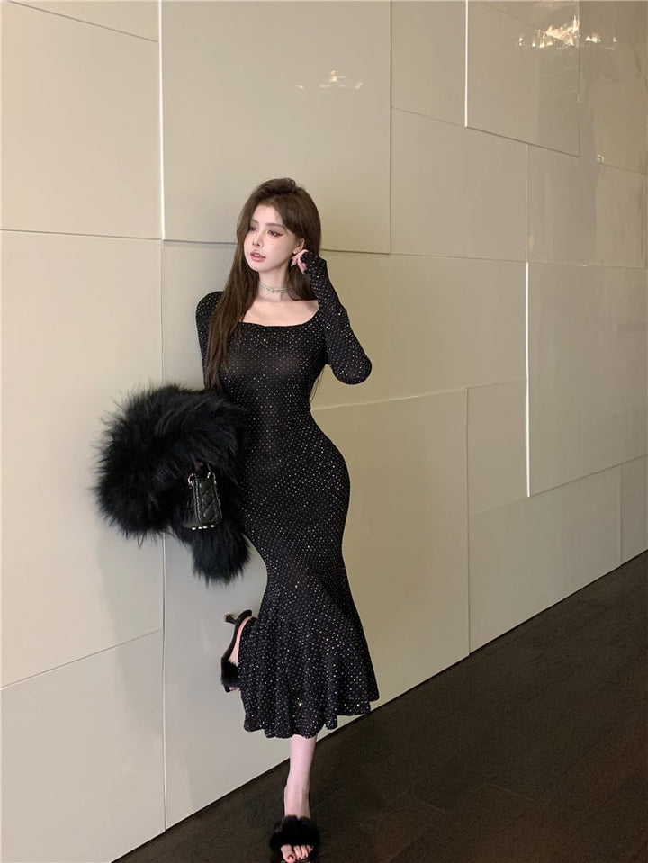 【dress】ビジューマーメイドワンピース　M26179