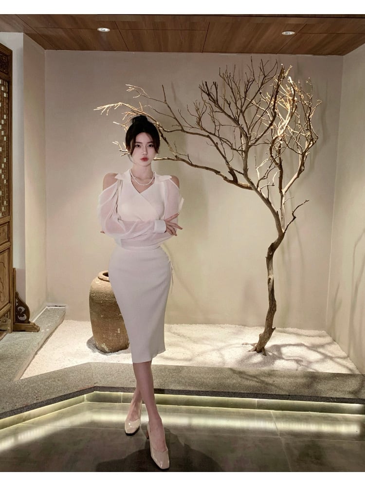 【dress】女性力を高める～オフショルダーニットワンピース　M17054