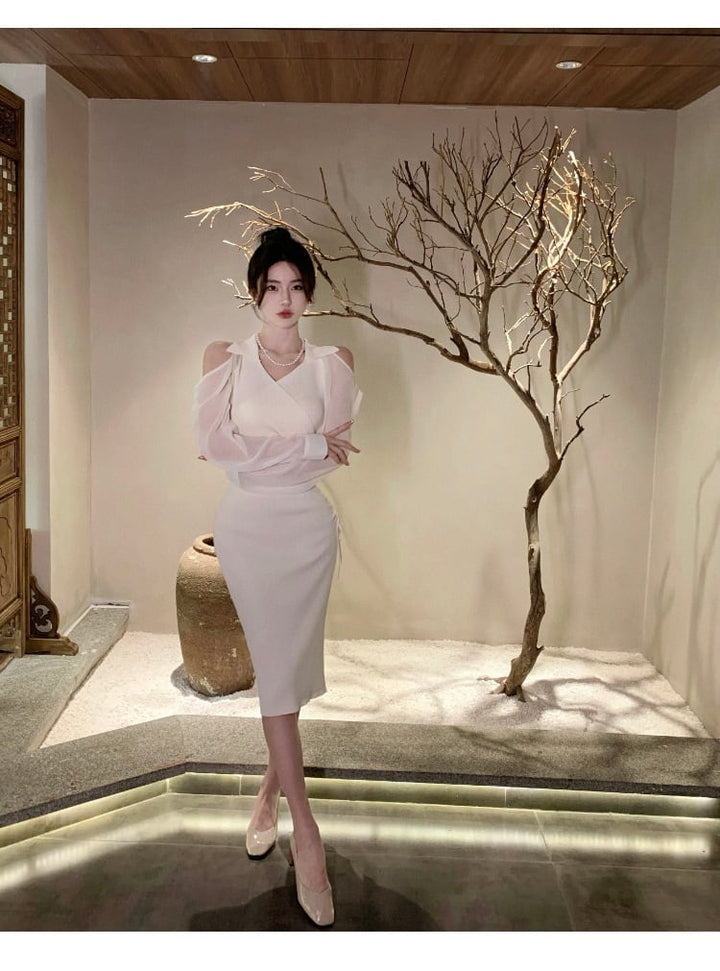 【dress】女性力を高める～オフショルダーニットワンピース　M17054