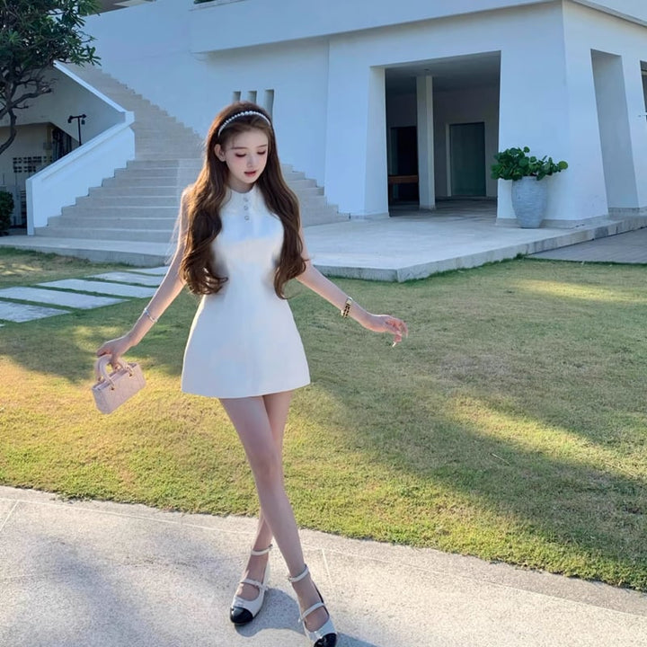 【dress】バックリボンレースドッキングミニワンピース Q8390