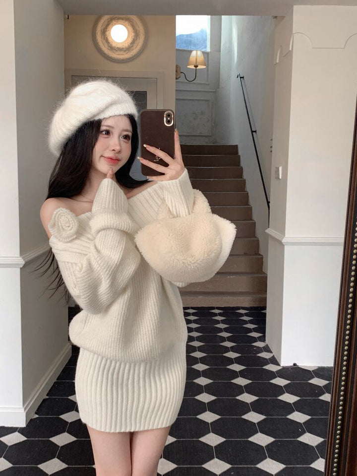 【dress】オフショルダーニットワンピース　M28499