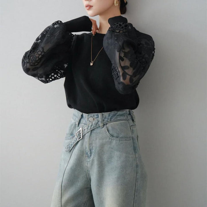 【tops】レース切り替えトップス　M29484