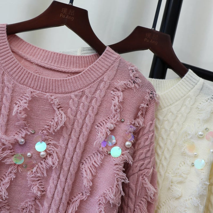 【tops】スパンコールニットセーター　M26343