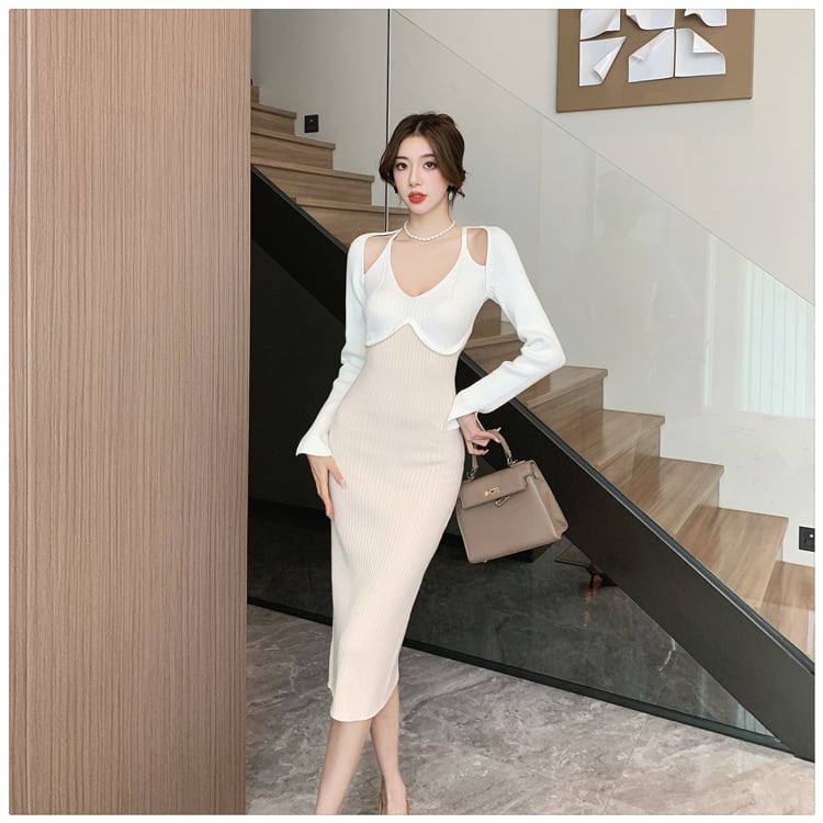 【dress】主役級エレガントニットワンピース着瘦せ　M17629