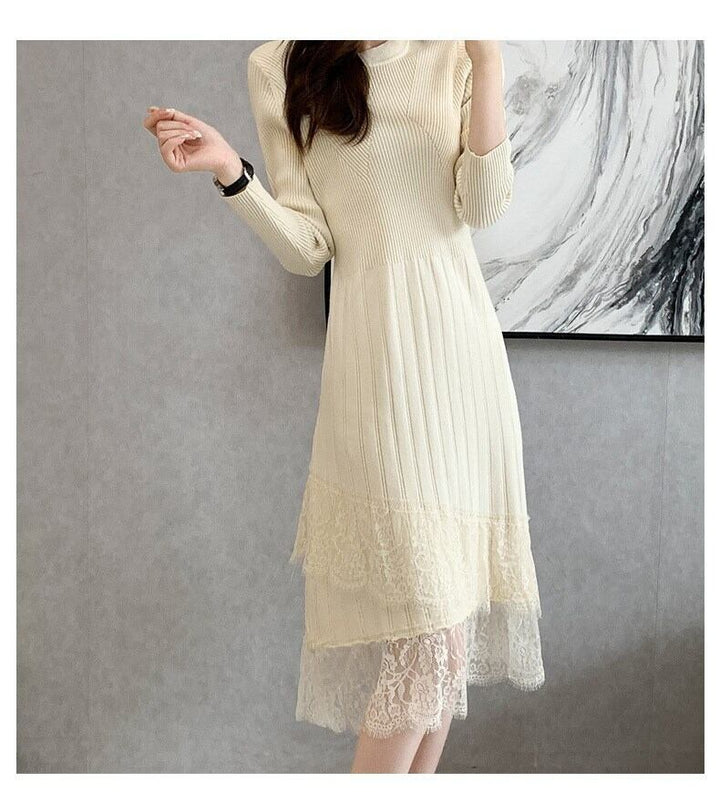 【dress】レースドッキングニットワンピース 　N2226