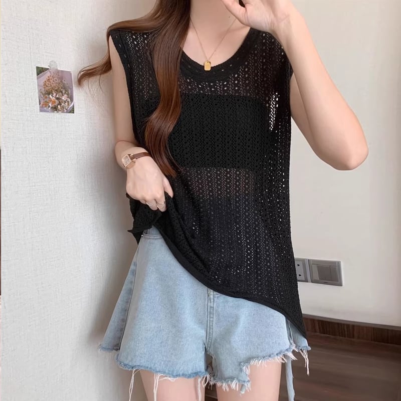 【tops】透かしニットベスト Q8307